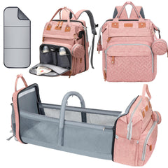 Shengmeister diaper bag pink changing station with mattress and sunshade for on-the-go diaper changes
