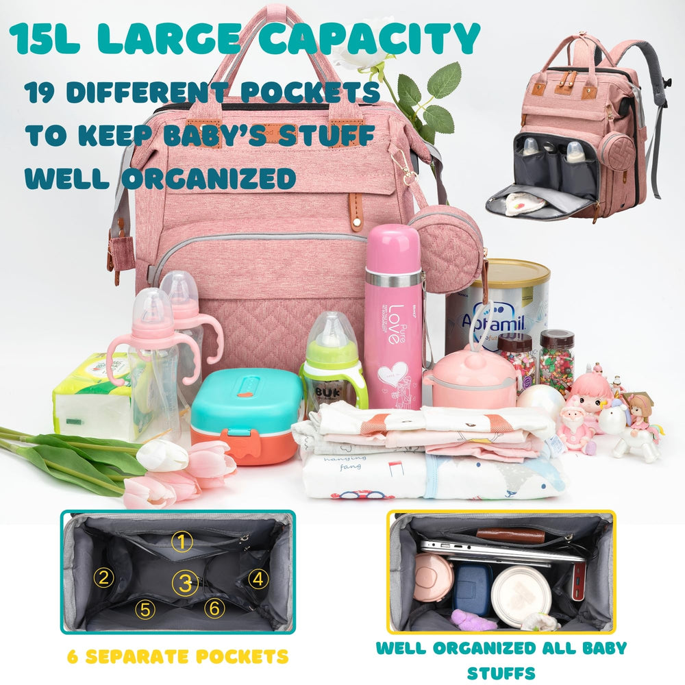 Shengmeister diaper bag pink insulated bottle pockets keep formula warm
