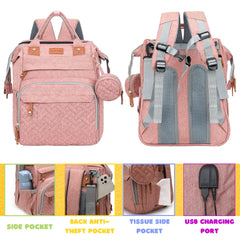 Shengmeister diaper bag pink large-capacity pockets organize baby essentials
