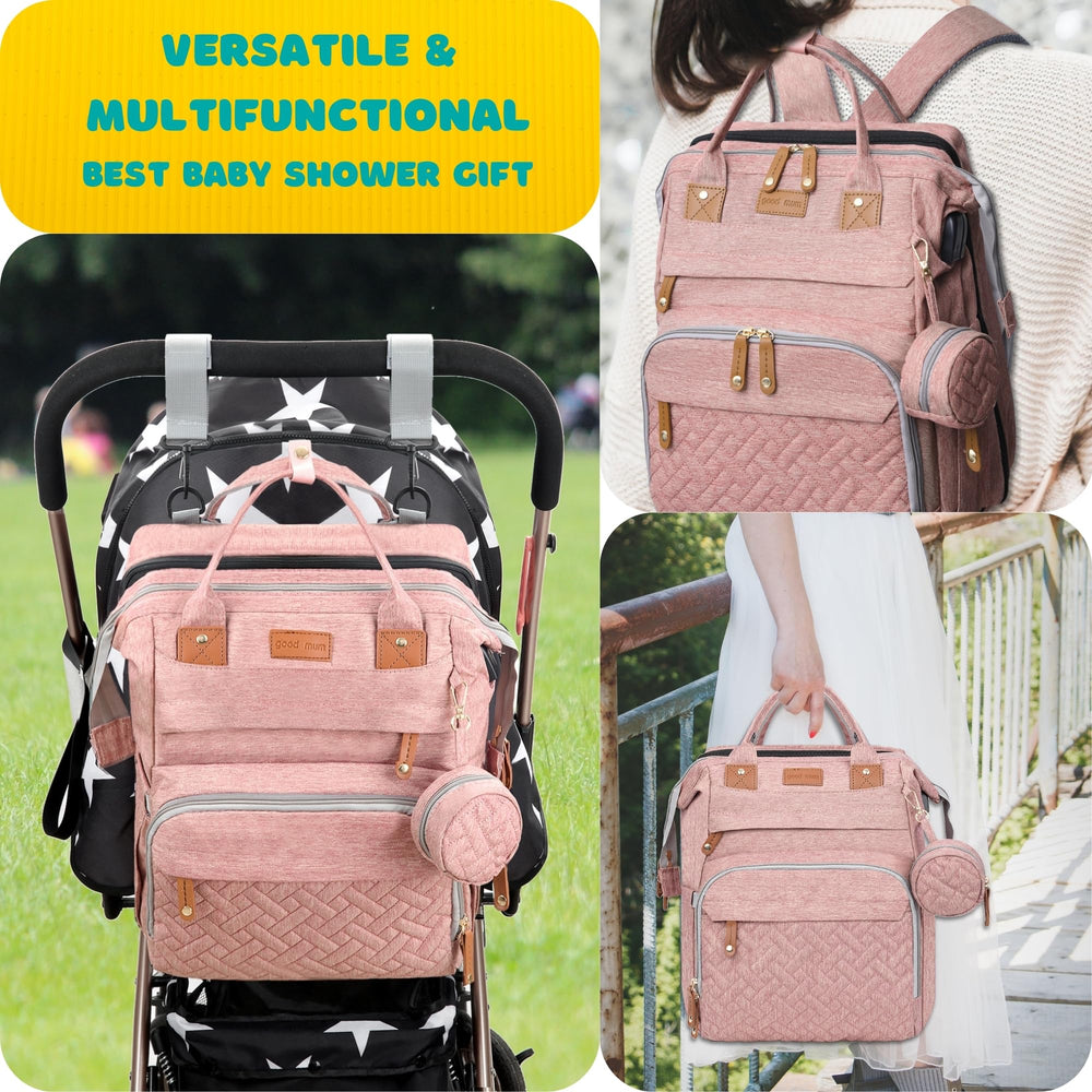 Shengmeister diaper bag pink USB charging port for travel convenience