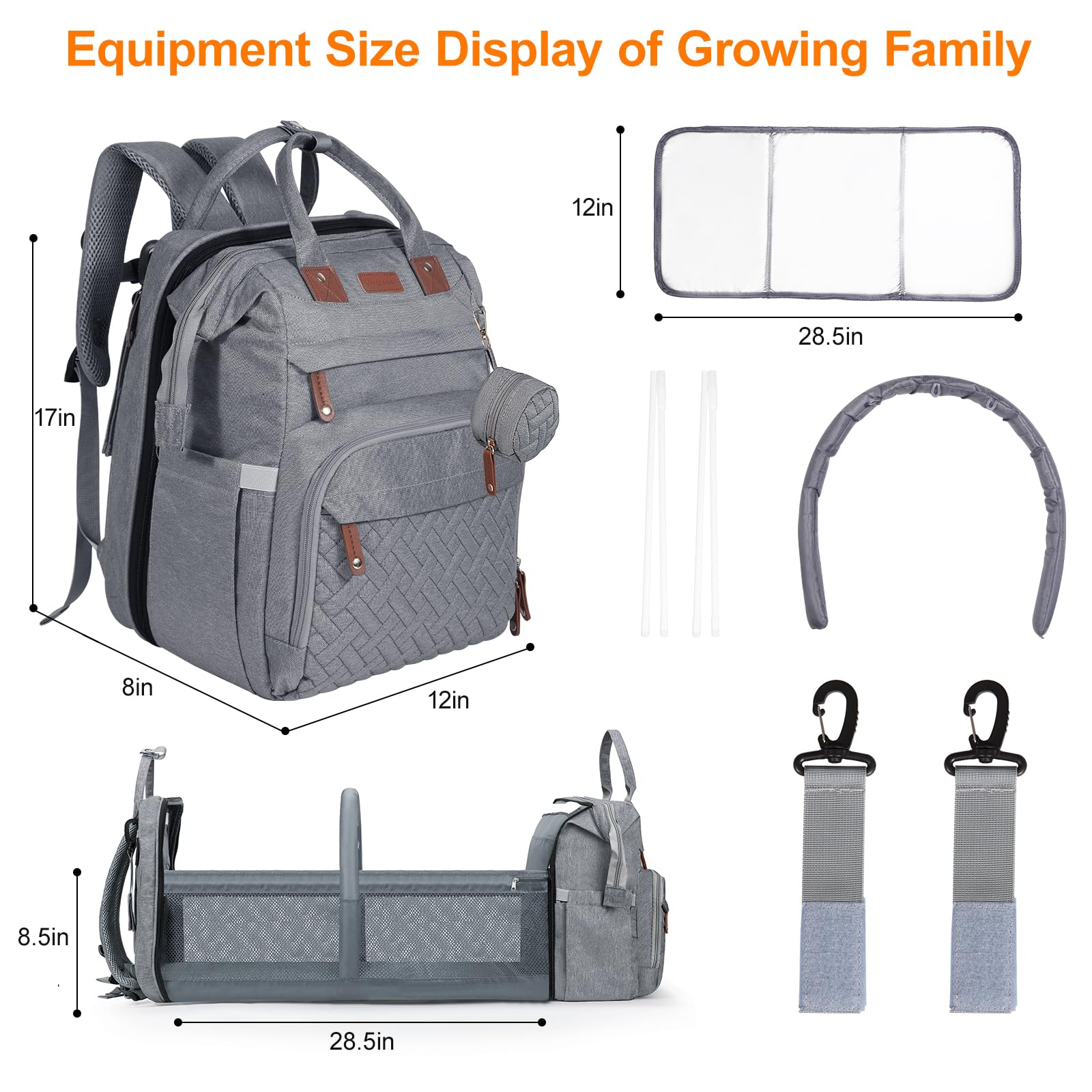 Shengmeister diaper bag grey with waterproof 900D material protects belongings.