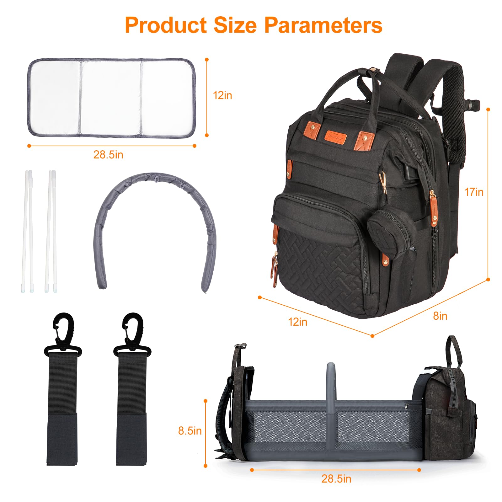 Shengmeister diaper bag waterproof Oxford fabric protects contents in rain.