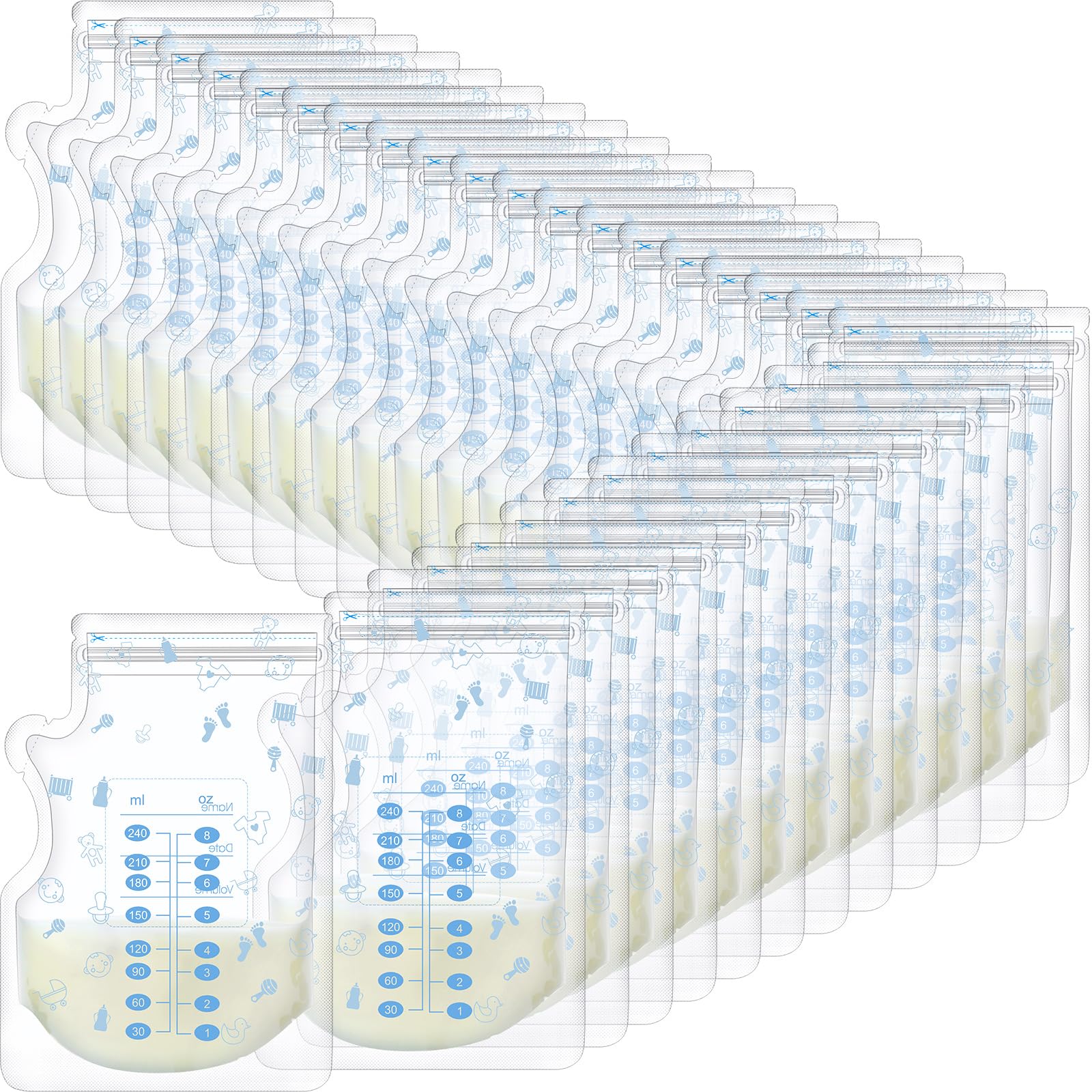Sherr 8oz storage bag with pour spout for mess-free milk transfer.