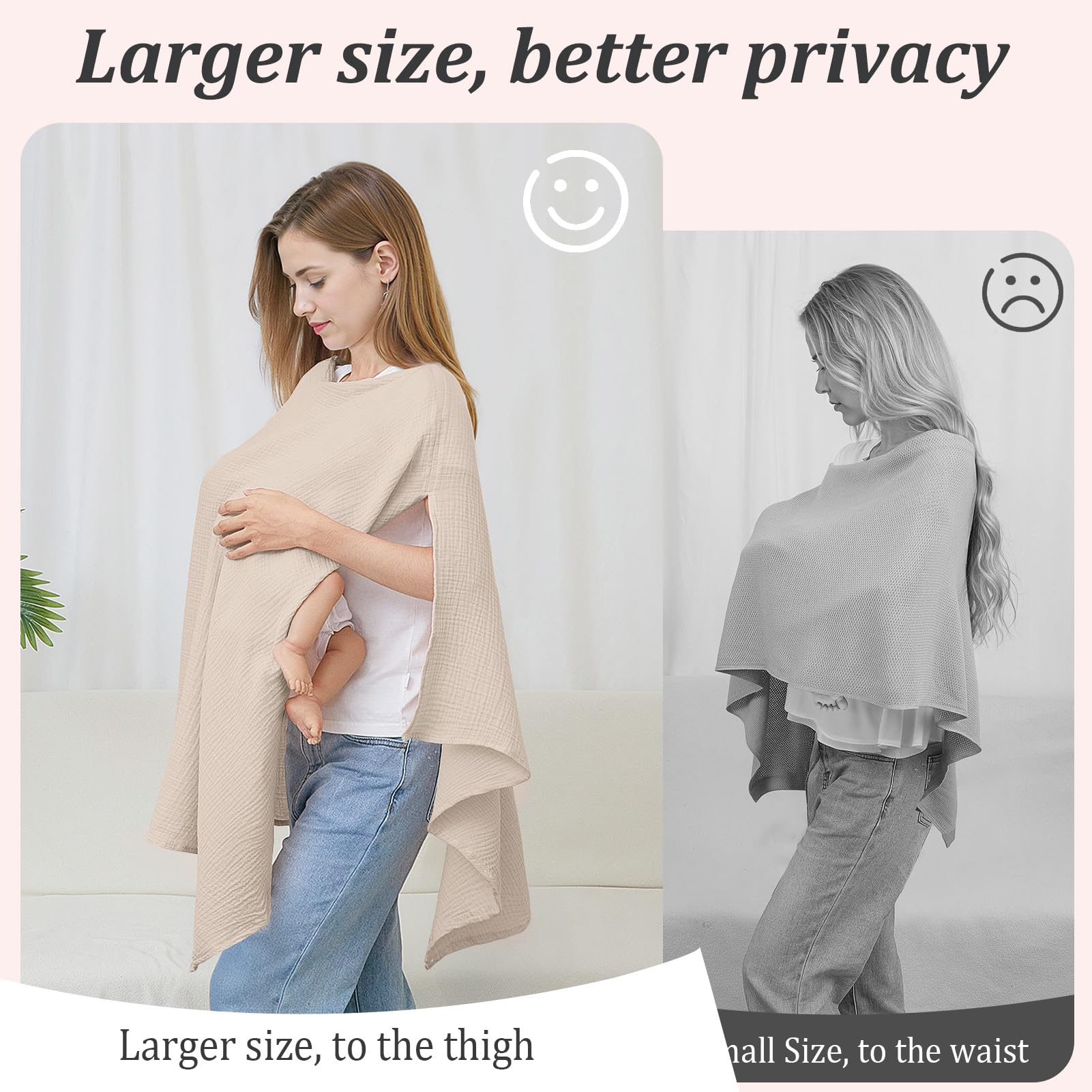 SheSeek Muslin Nursing Cover side opening design provides easy arm access during feeds.