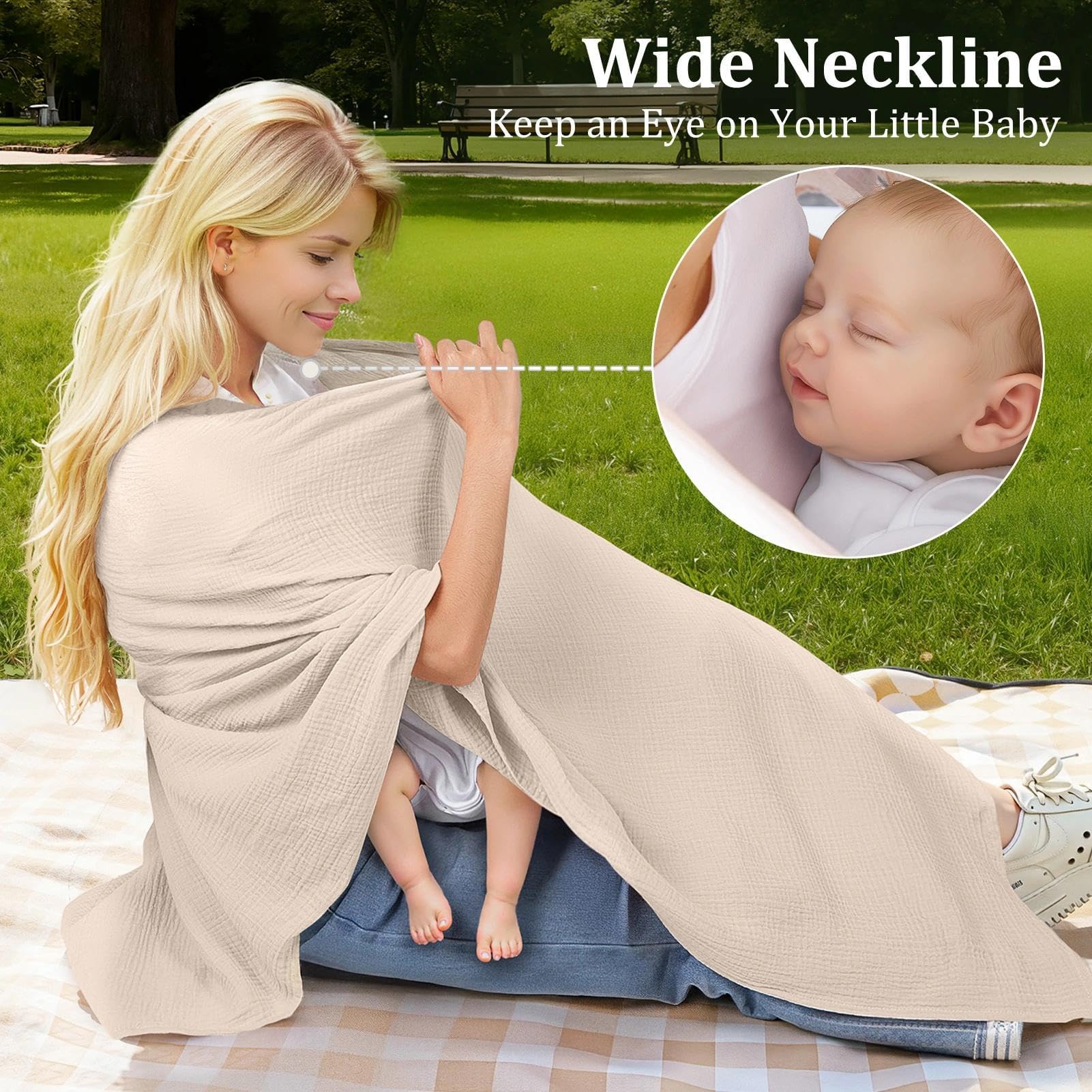 SheSeek Muslin Nursing Cover top opening lets you check baby safely.