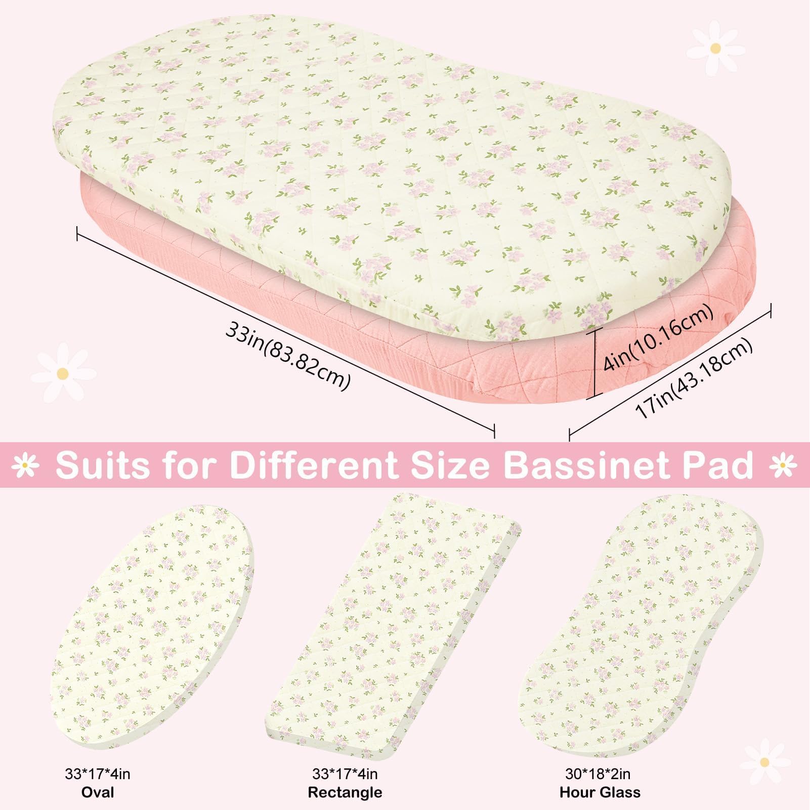 SheSeek sheets compatible with oval and rectangular bassinet shapes