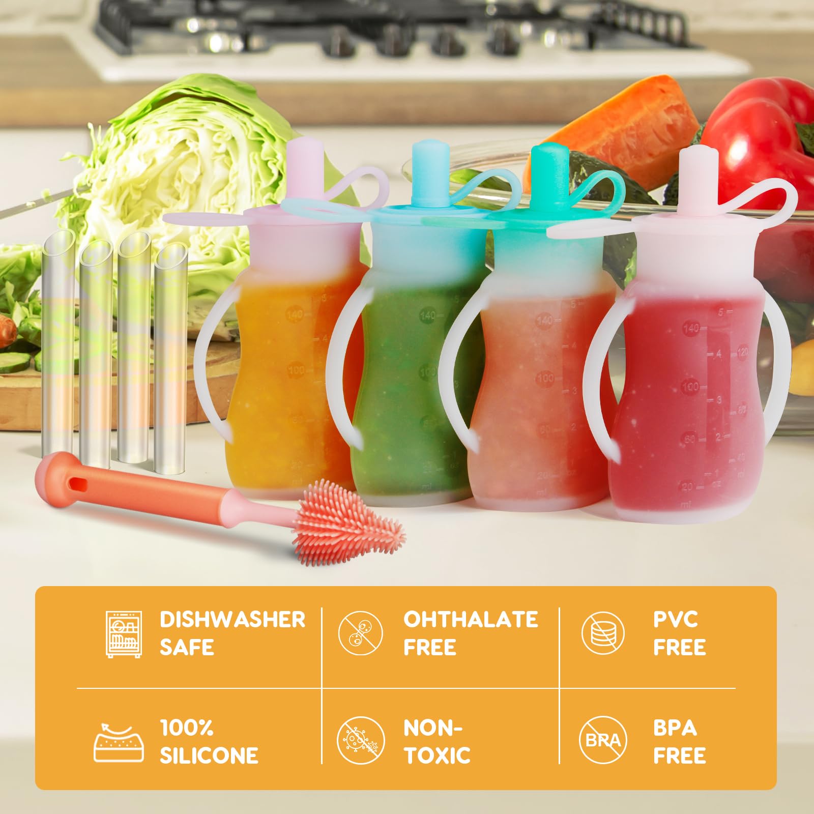 SHGMEET silicone pouches designed for safe homemade foods and reduced waste