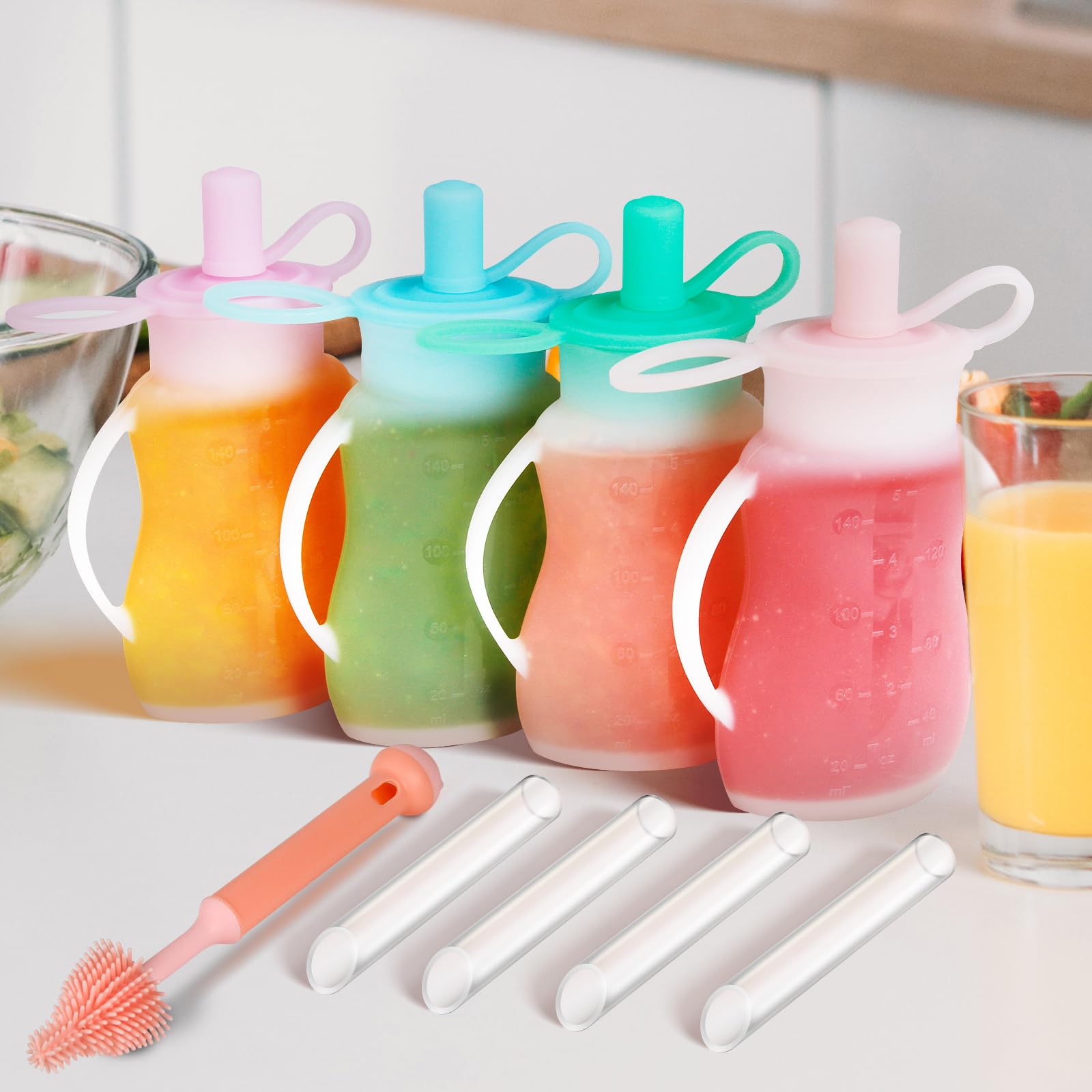 SHGMEET silicone reusable pouches for toddlers with handles offer easy feeding and storage