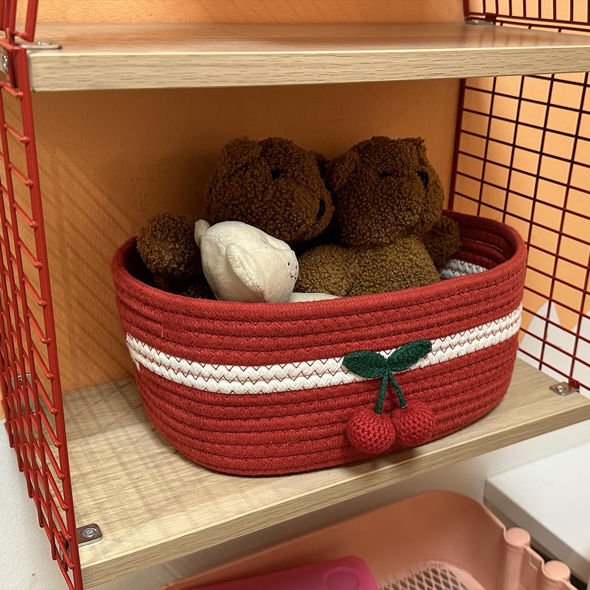SHIANCE&LI cherry-design basket used for living room storage and decor harmony