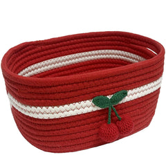SHIANCE&LI small woven basket cherry design closeup shows durable cotton rope for tidy storage