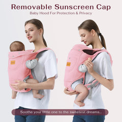 Shiaon pink baby carrier, all-season cotton fabric; breathable comfort.