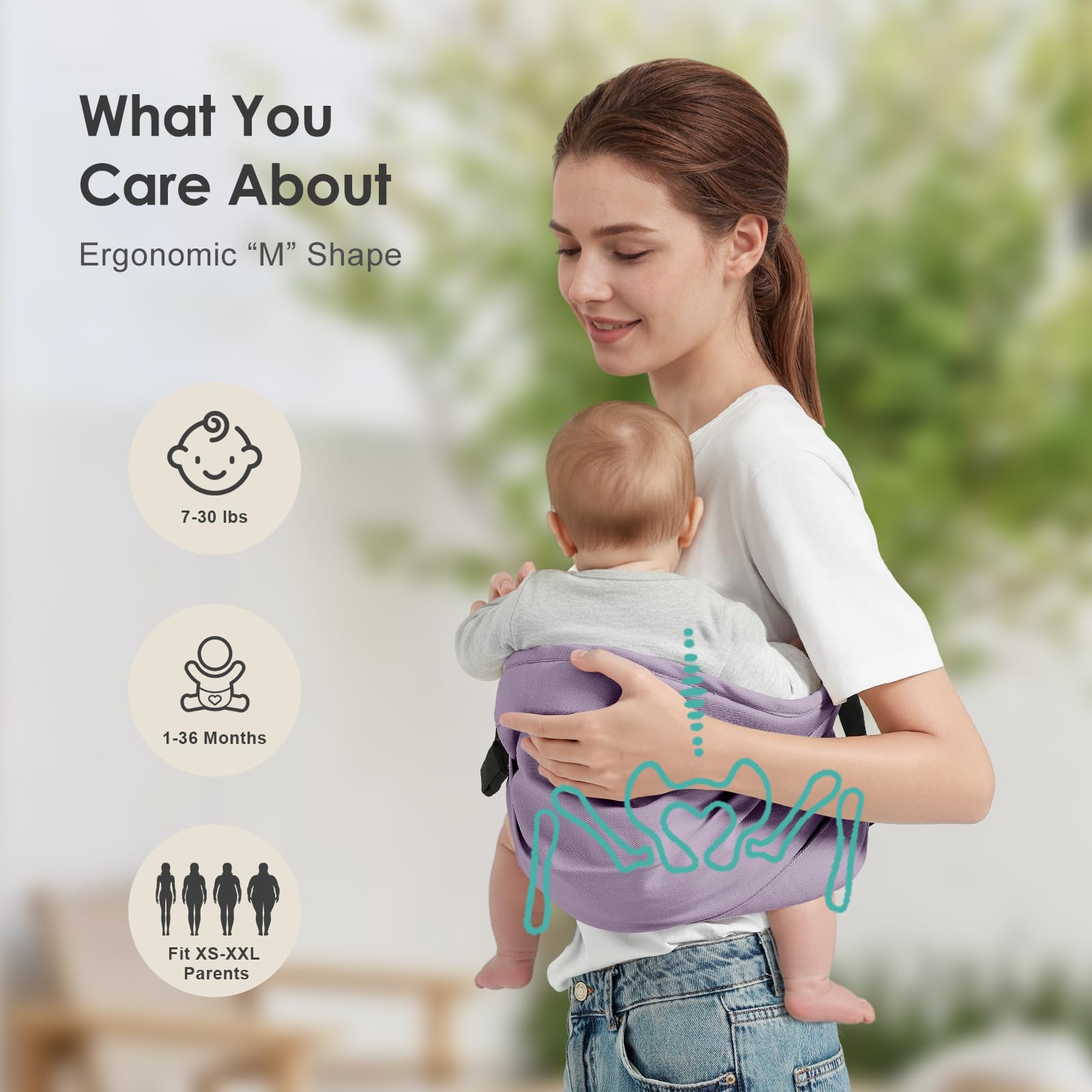 Shiaon baby sling carrier adjustable belts enable a customizable fit for growing babies