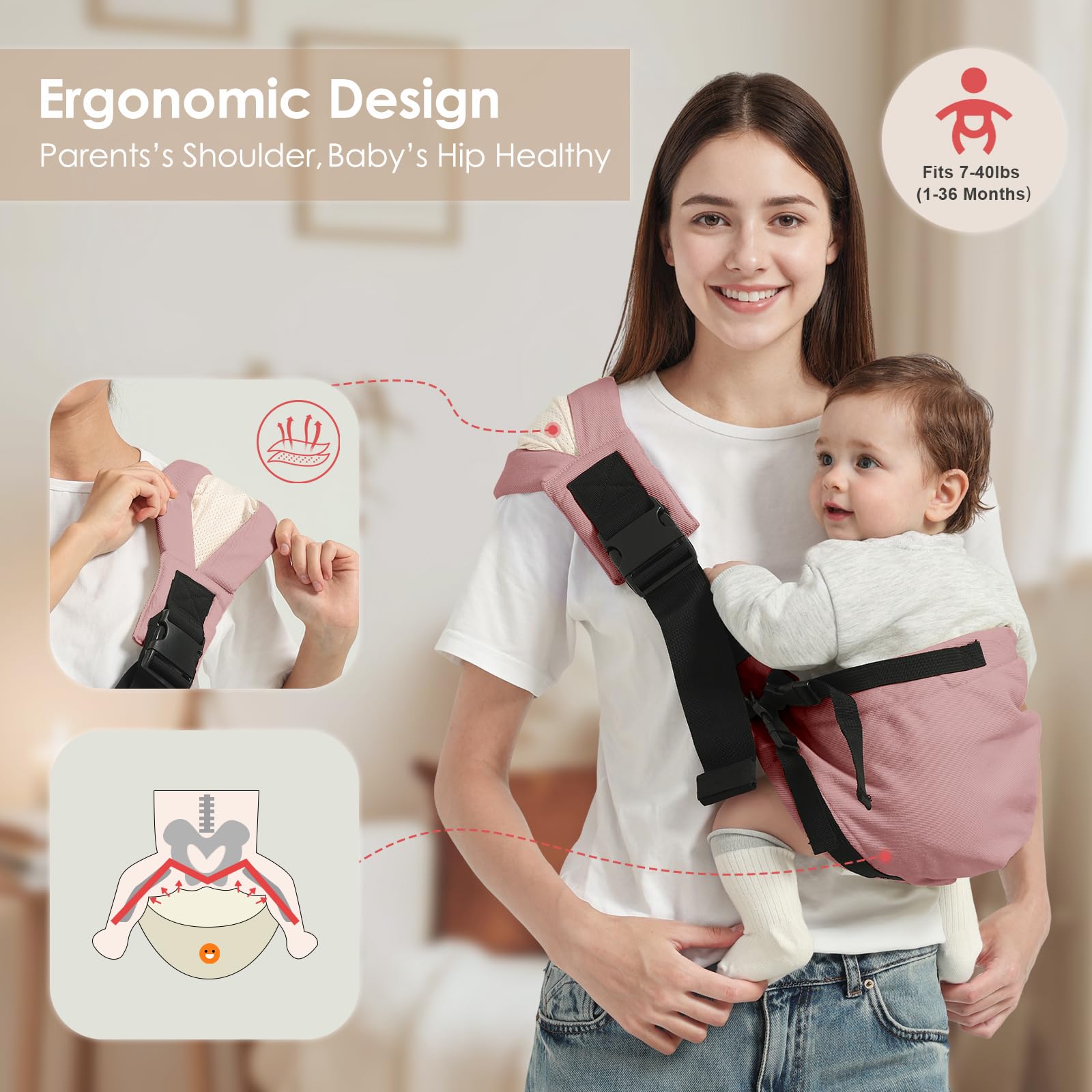 Shiaon baby sling carrier back support design promotes comfortable spine alignment during use.