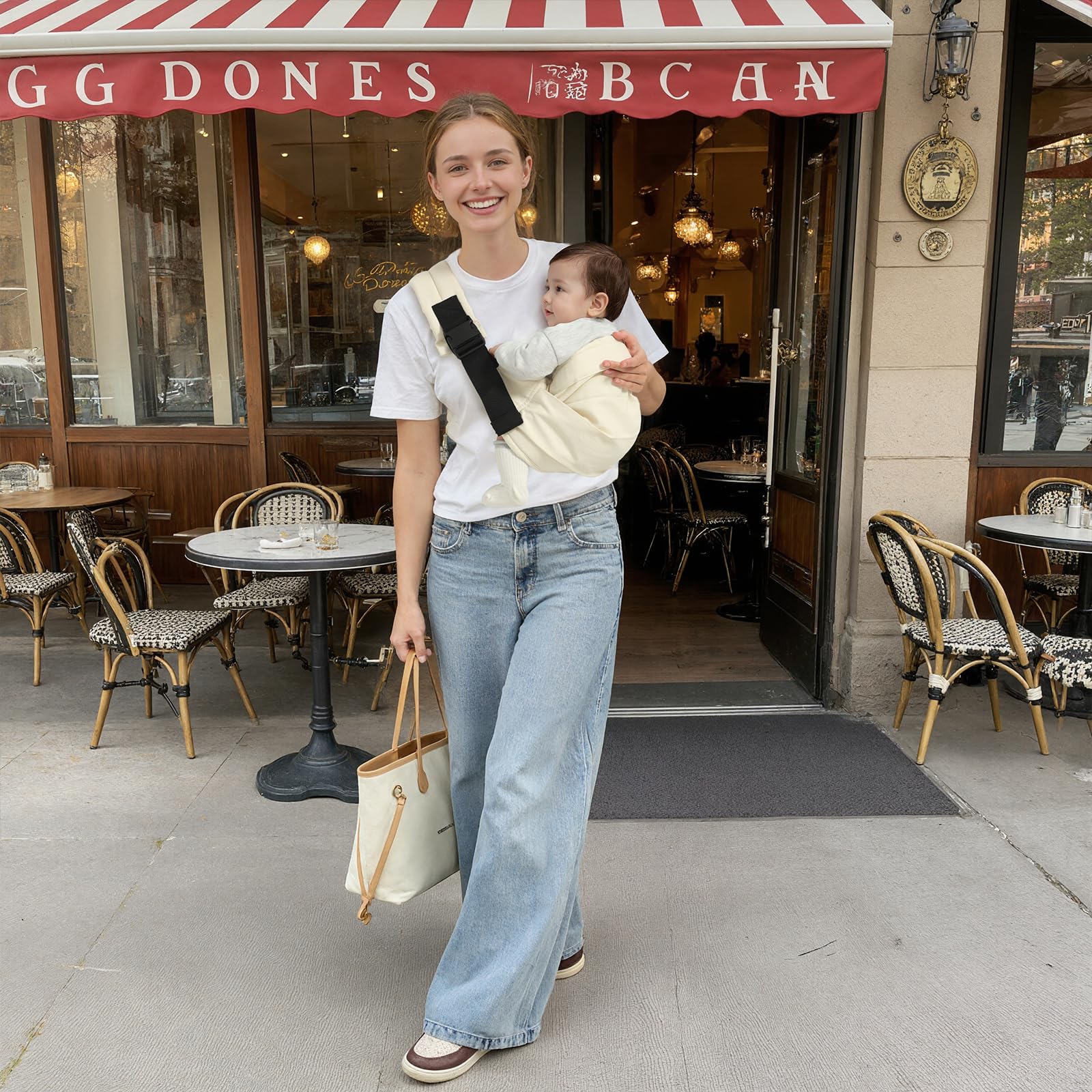 Shiaon baby sling carrier beige travel-ready versatility for everyday moments.