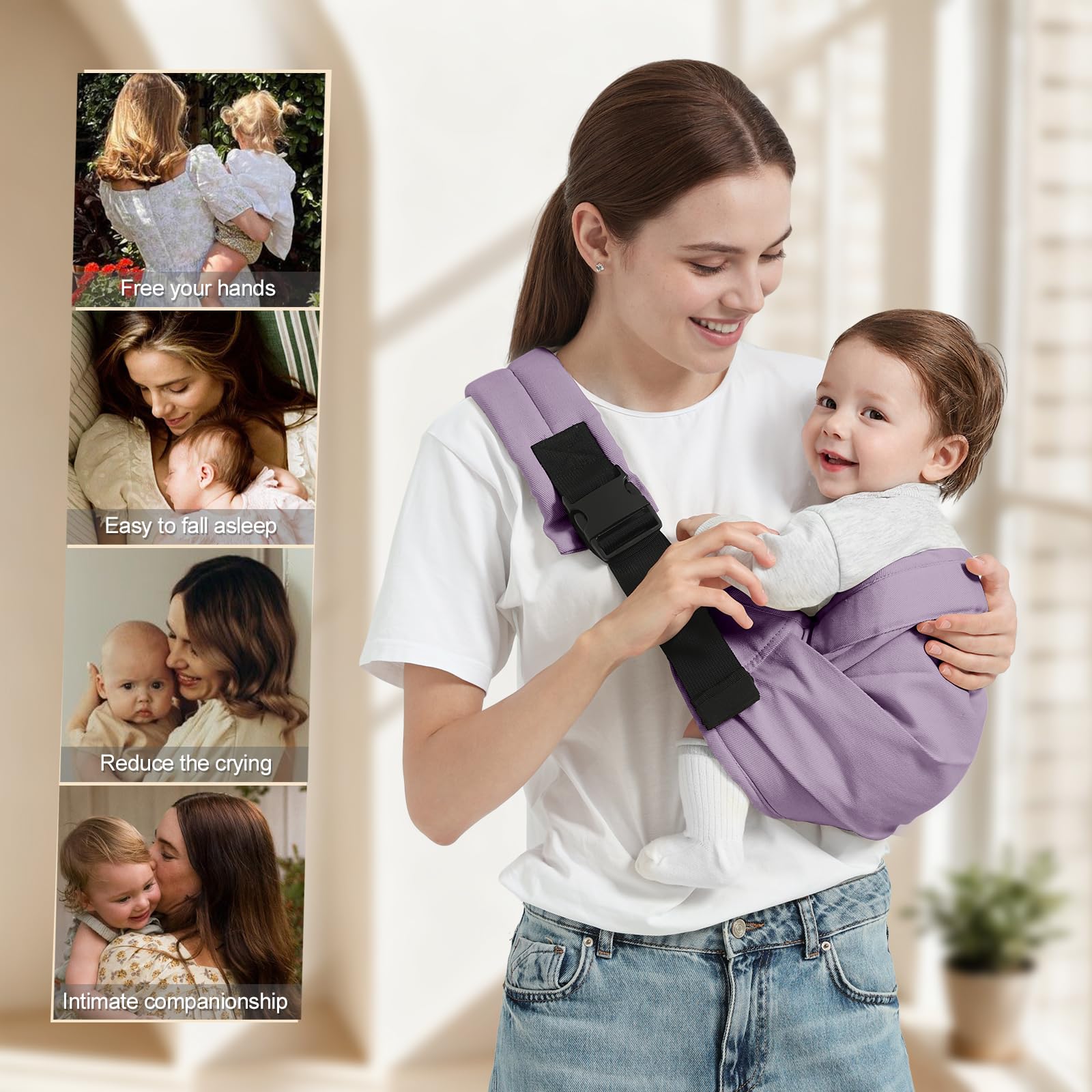 Shiaon baby sling carrier left-right shoulder option supports ergonomic carrying positions