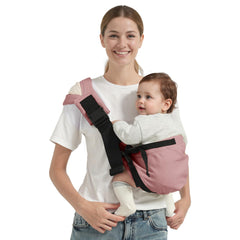 Shiaon baby sling carrier pink close-up of the shoulder strap for even weight distribution.