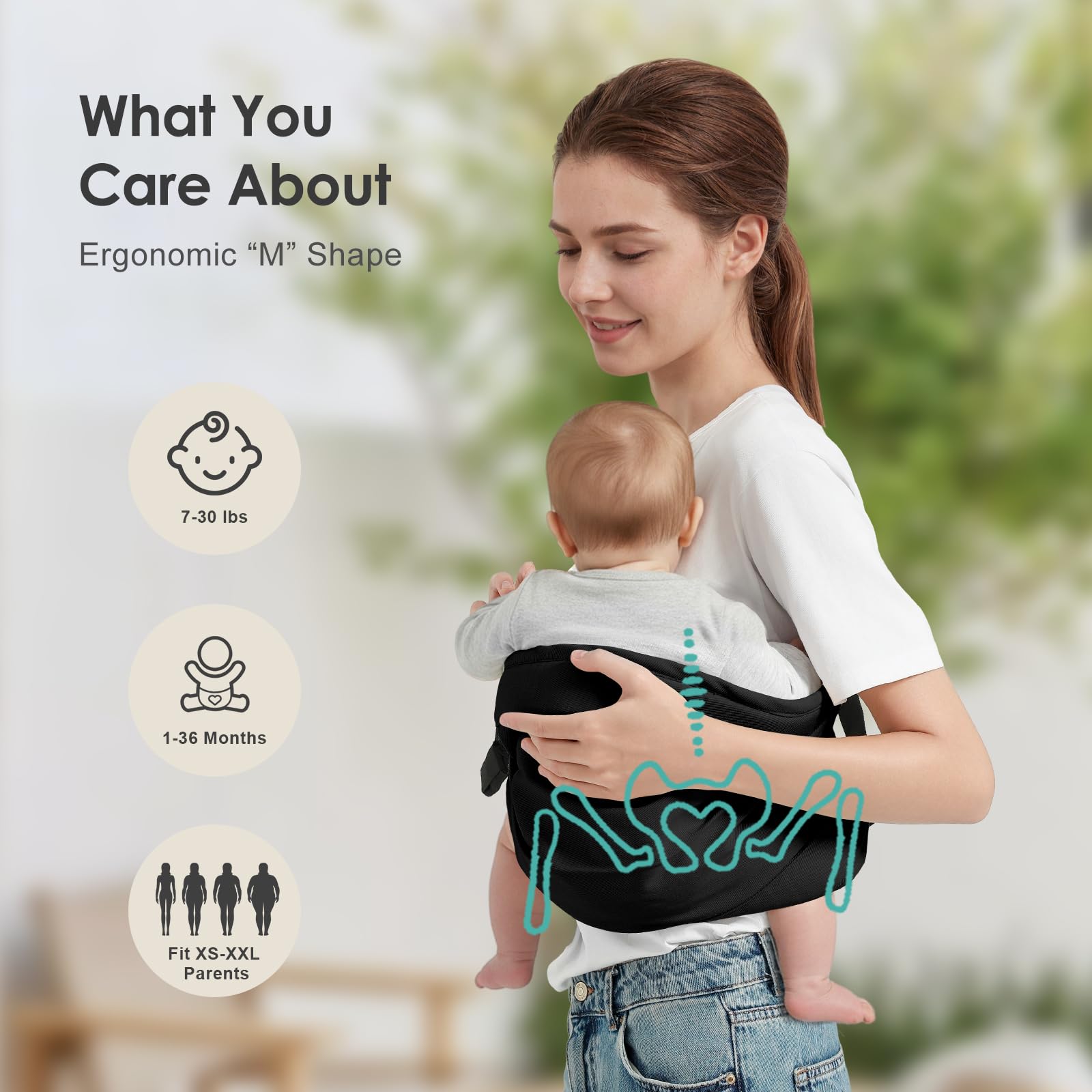 Shiaon baby sling carrier thickened shoulder straps for comfortable carrying