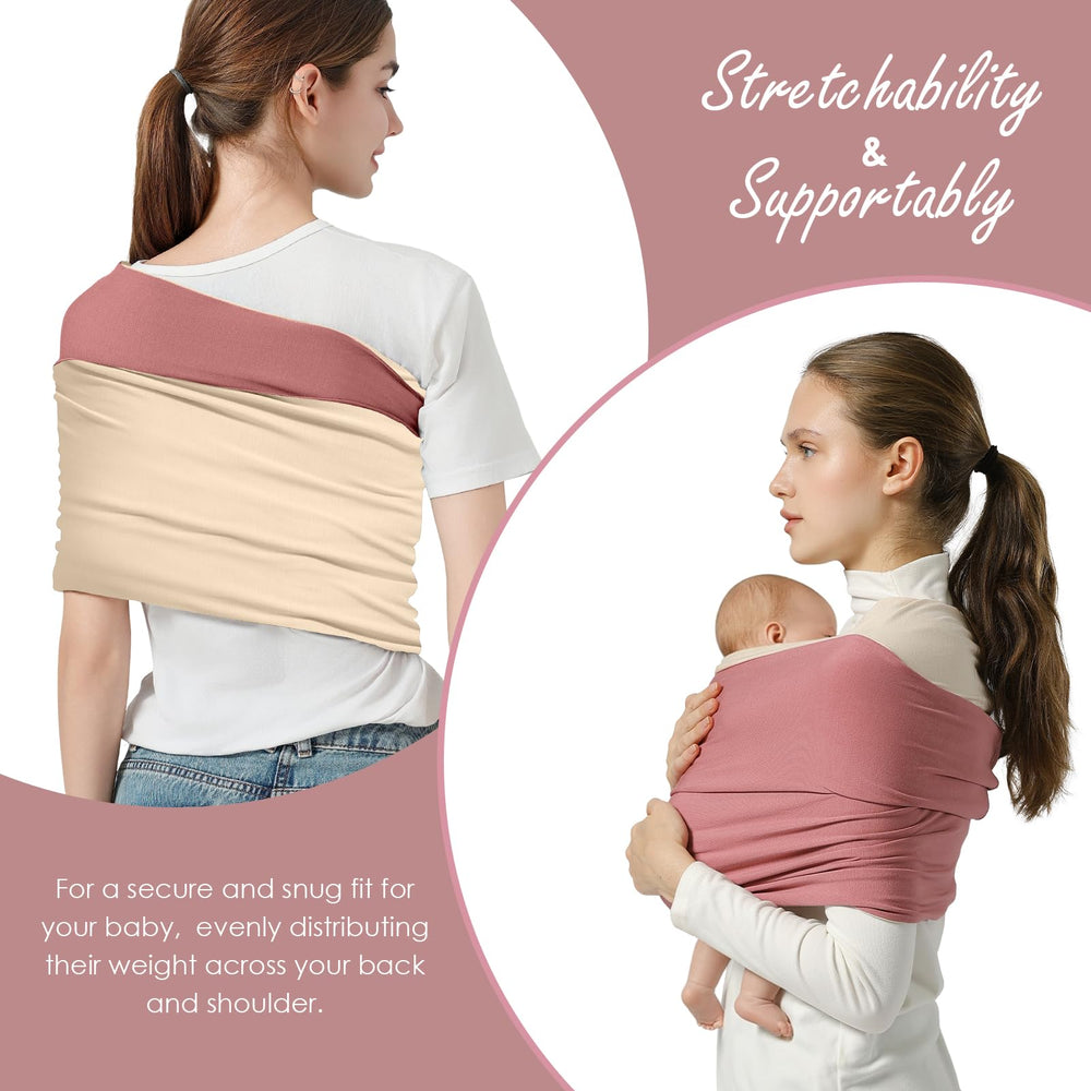 Shiaon baby wrap cream pink travel-friendly sling fits in diaper bag.