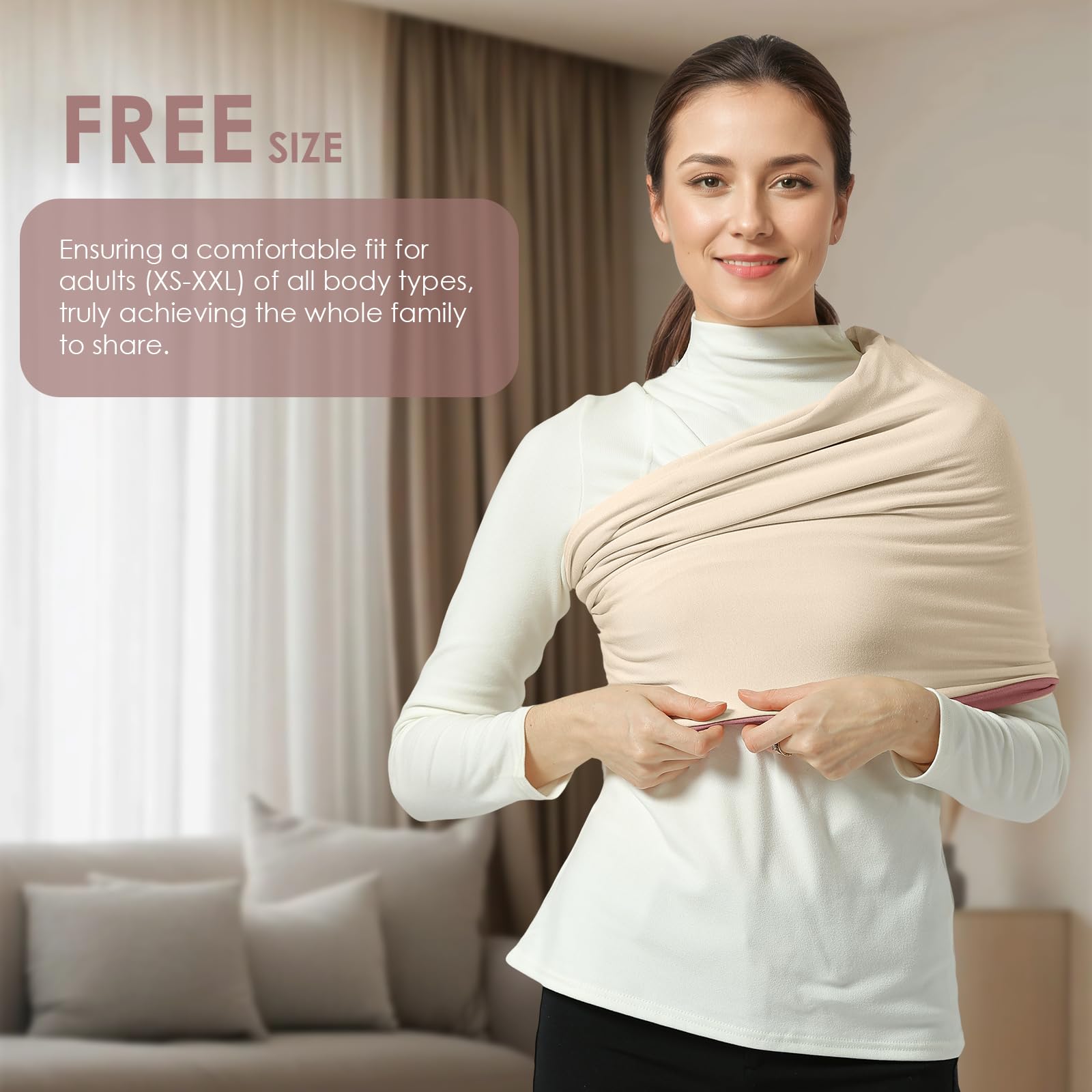 Shiaon baby wrap cream pink growing-with-baby design fits up to 35 lbs.