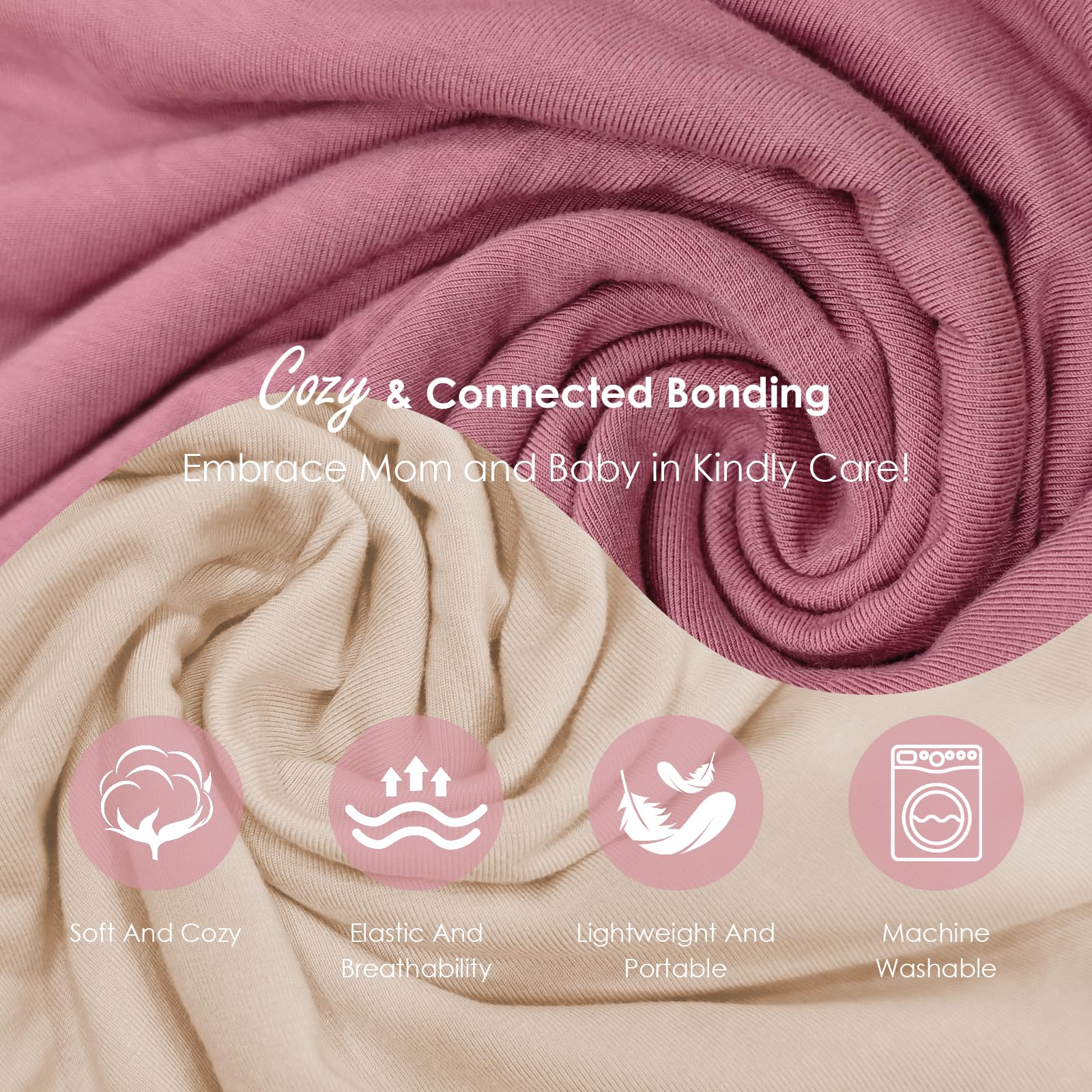 Shiaon baby wrap cream pink newborn in wrap demonstrates secure, snug positioning.
