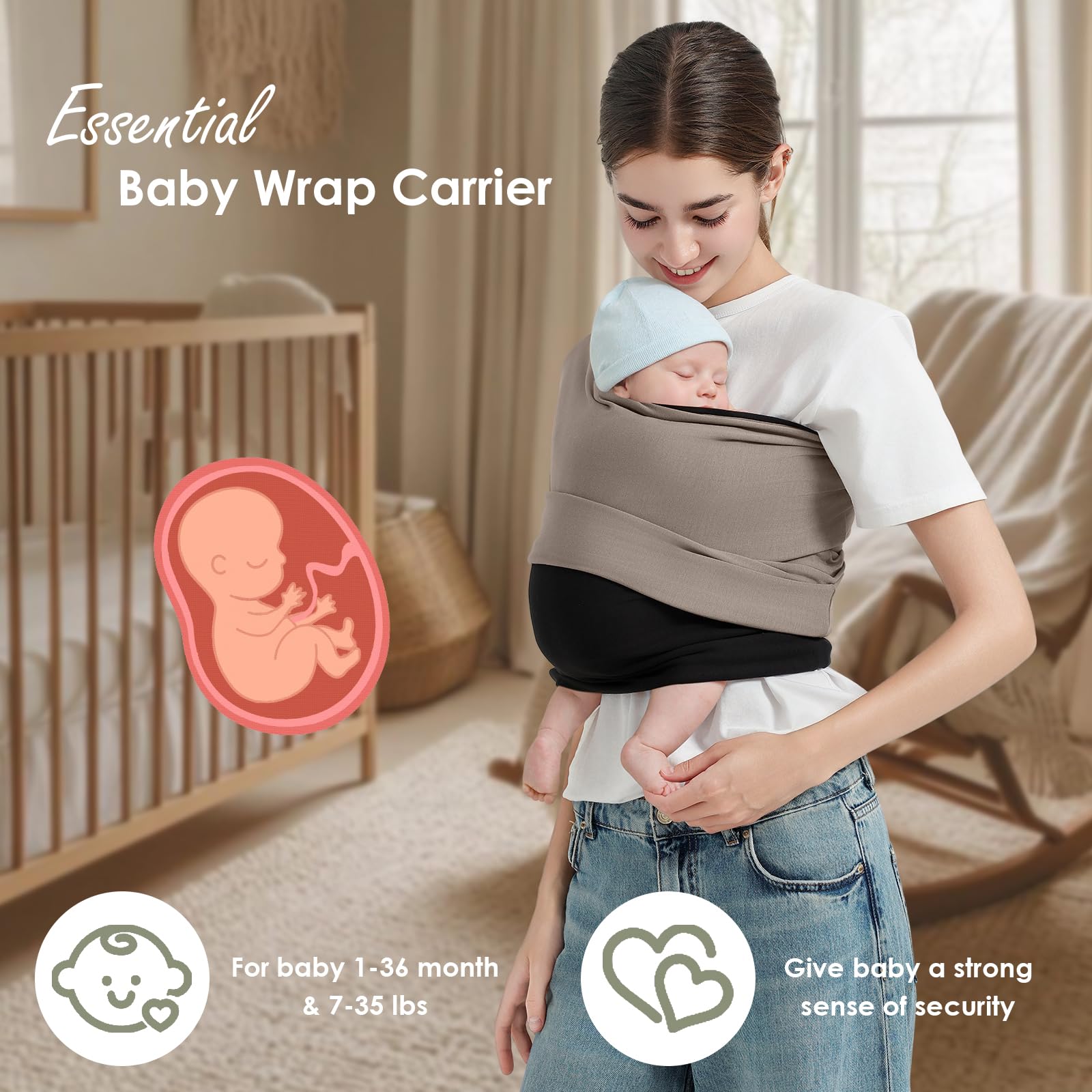 Shiaon ergonomic design supports healthy hip position for babies 0-1 year.