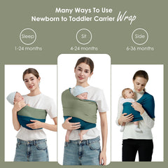 Shiaon wrap stretched for customizable fit around parent, comfortable for XXS-XXL body types.