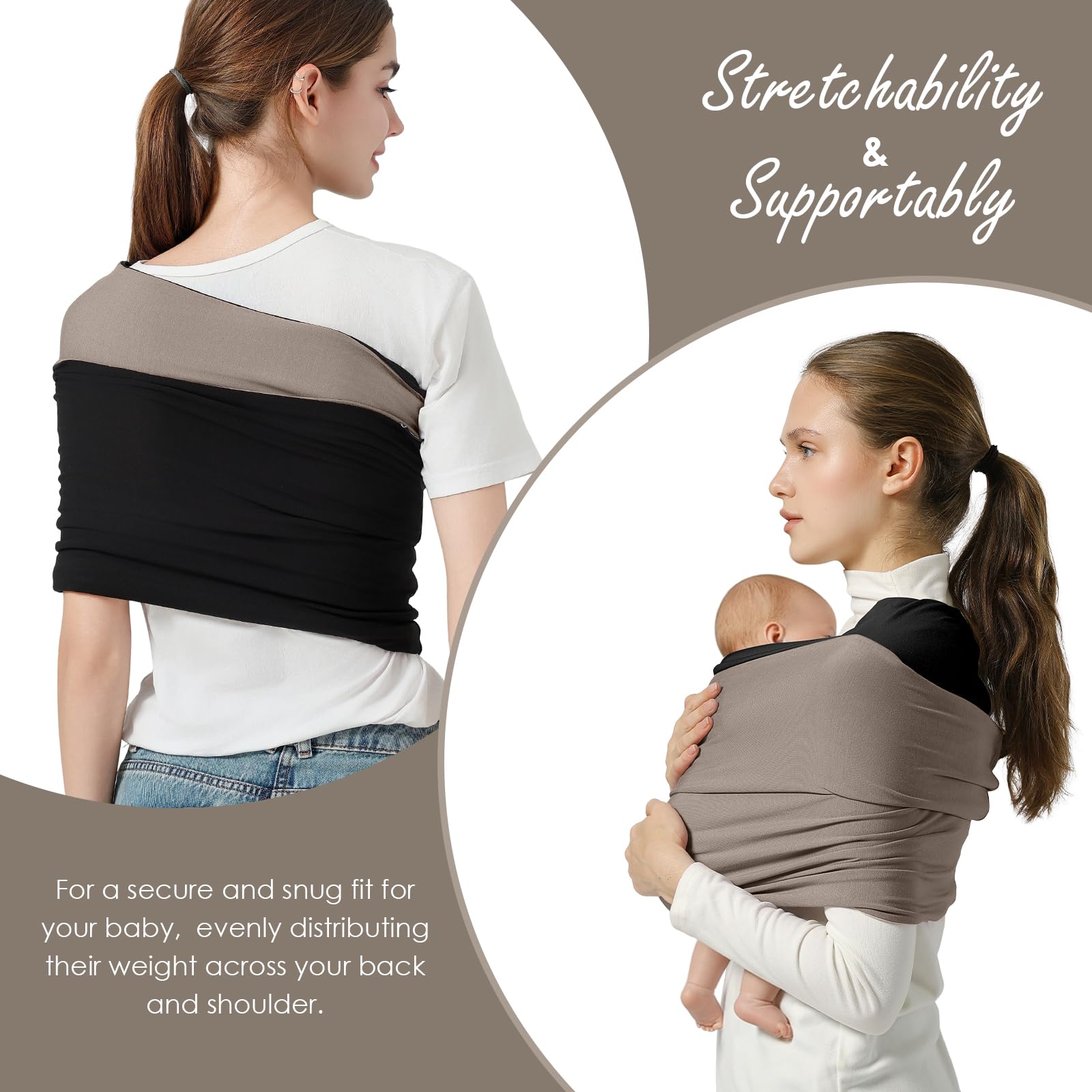 Shiaon wrap demonstrates high elasticity for growing babies and caregivers.