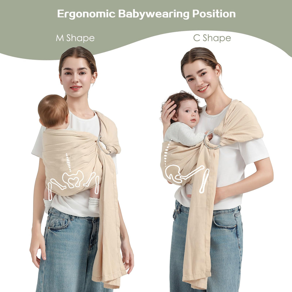 Shiaon ergonomic sling demonstrates hip-position for comfortable carrying