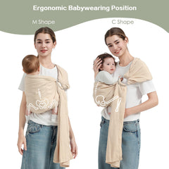 Shiaon ergonomic sling demonstrates hip-position for comfortable carrying
