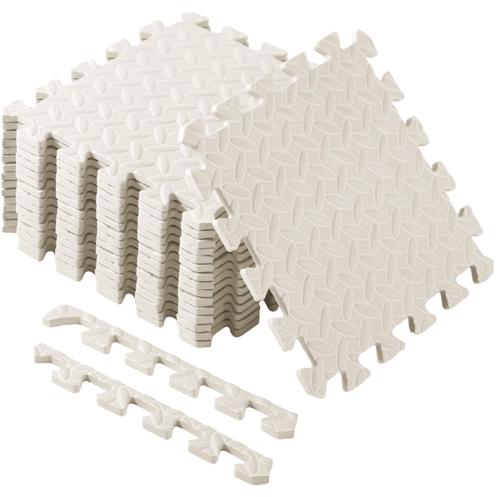 Shihanee foam floor mats interlocking ivory white 16ft provide a soft play surface for kids.
