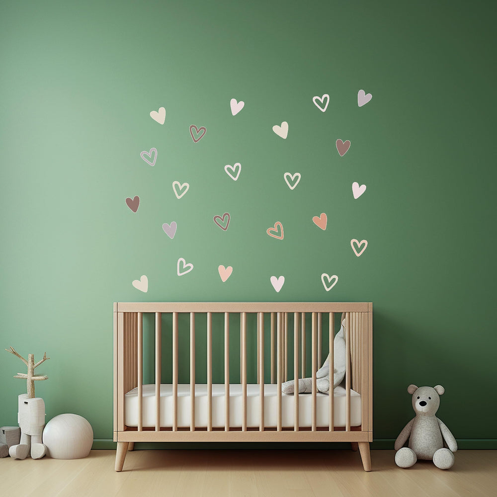 Shine Inside 72-piece heart decals on a kid-friendly wall