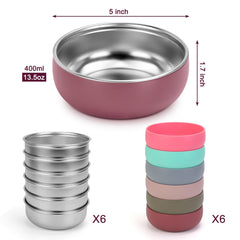 ShineMe stainless bowls with removable silicone sleeve for easy cleaning and safe handling