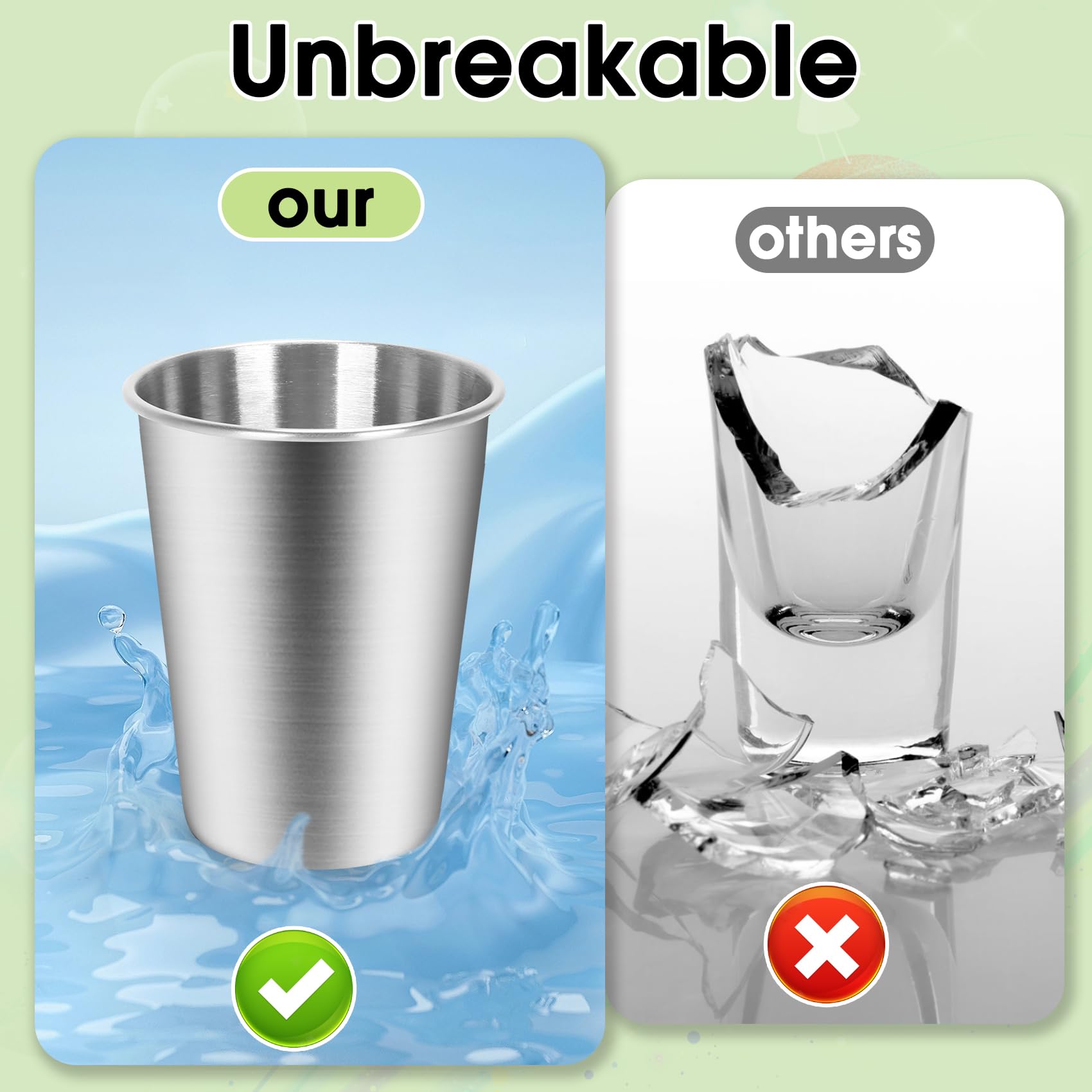 ShineMe cups stacked to save space in a kitchen cabinet.