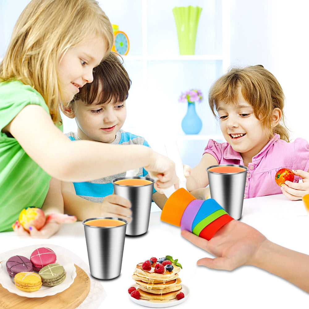 ShineMe stainless steel toddler cups showing leak-proof lids for mess-free outdoors.