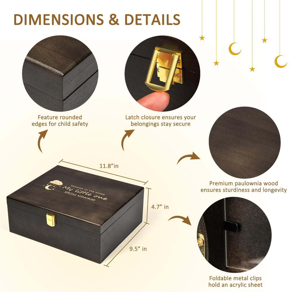 Shinlar wooden memory box with eight compartments organizes baby memories