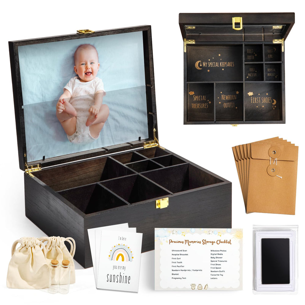 Shinlar baby keepsake box wooden large lid-display for cherished memories