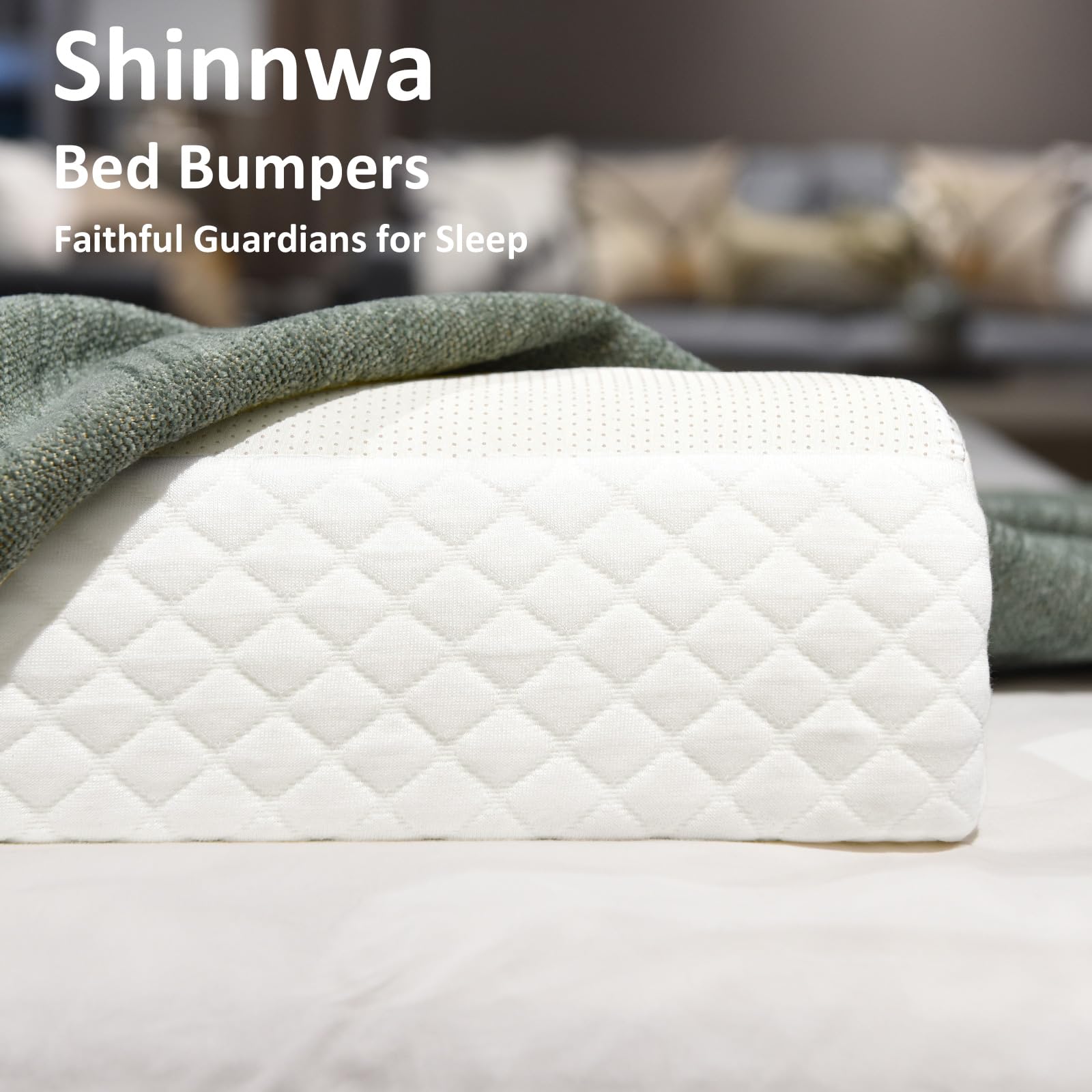 Shinnwa bed bumpers cover shown being machine washable for easy care.