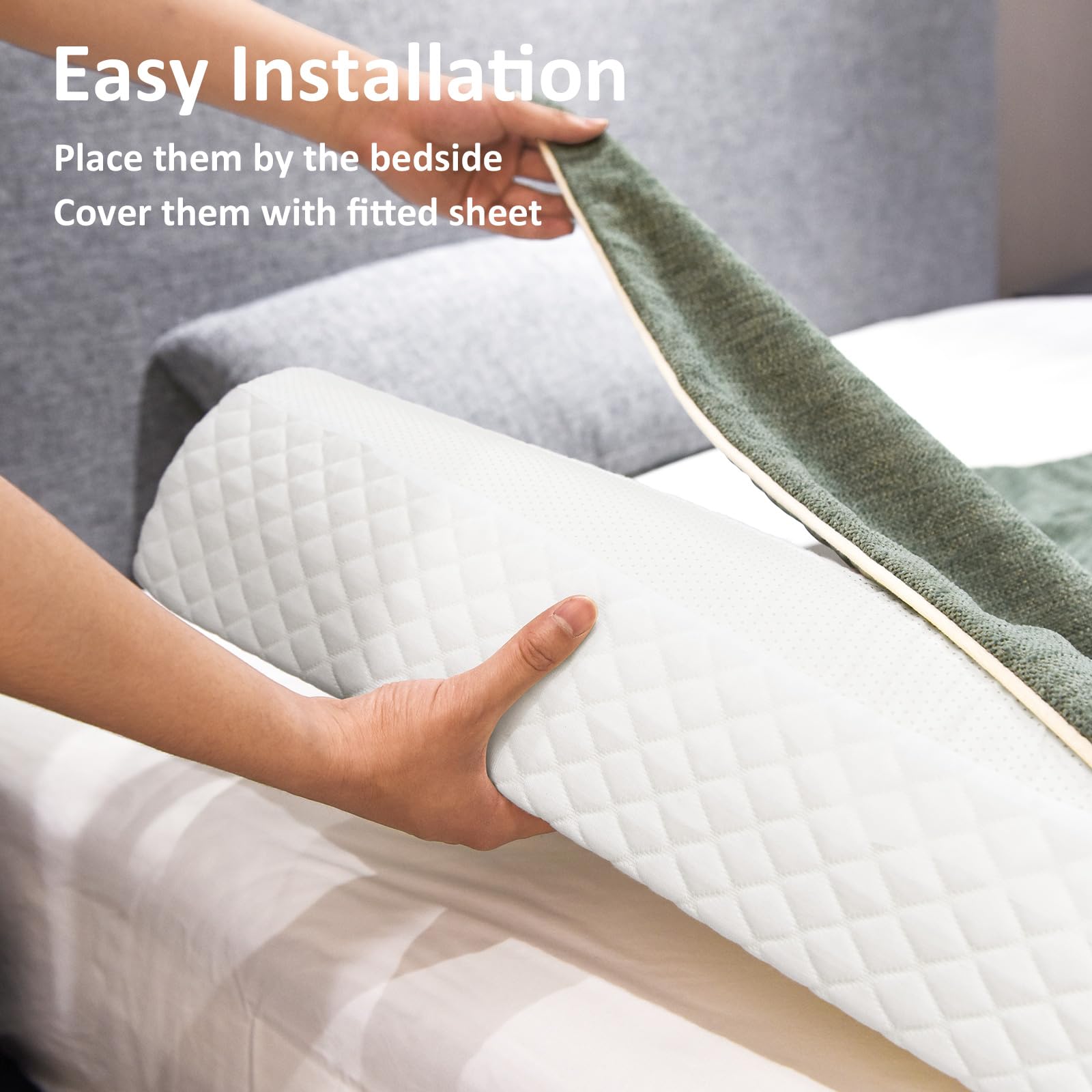 Shinnwa bed bumpers memory foam detail highlights soft, breathable cover for skin-friendly comfort.