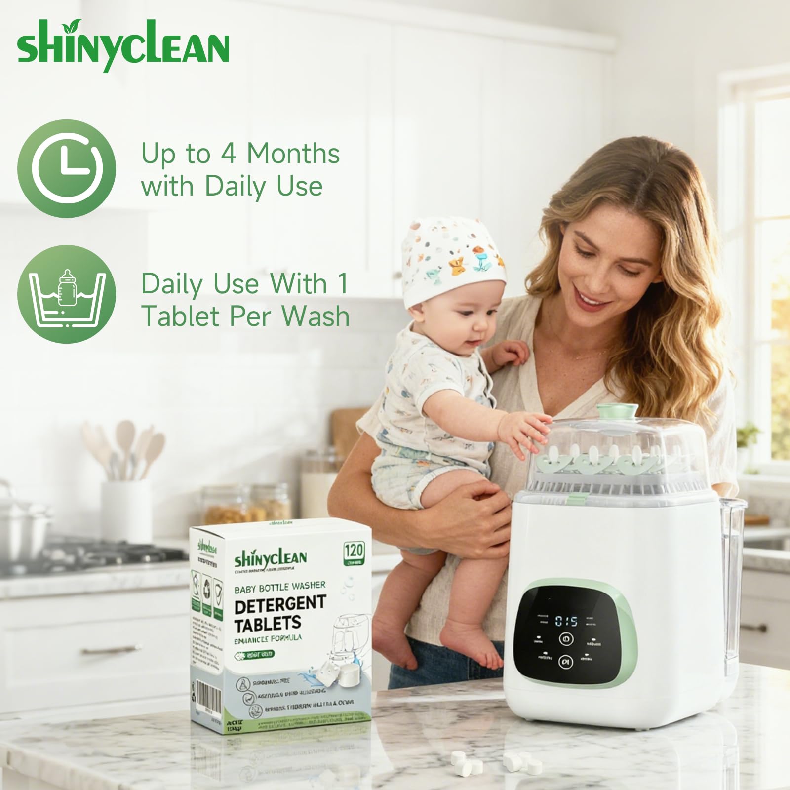 Shinyclean enzymes-action illustrates enzyme power to lift milk proteins and fats from bottles.