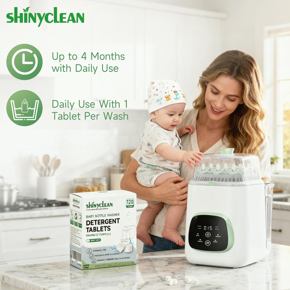Shinyclean enzymes-action illustrates enzyme power to lift milk proteins and fats from bottles.