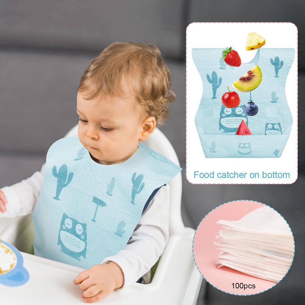 Shinymoon bibs pocket design catches crumbs during meals for easier cleanup.