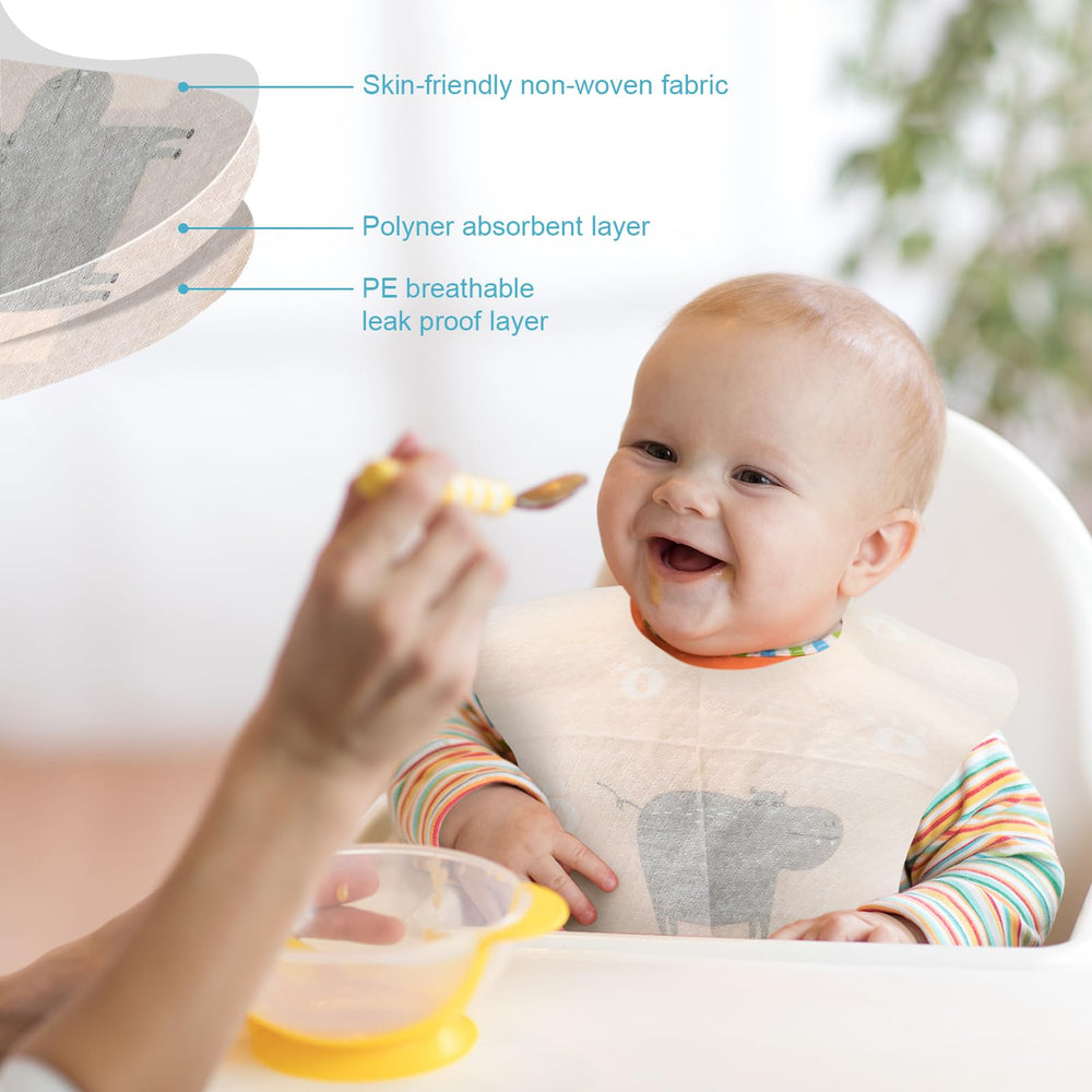 Shinymoon waterproof-layer bibs keep outfits dry during snacks and dribbles.