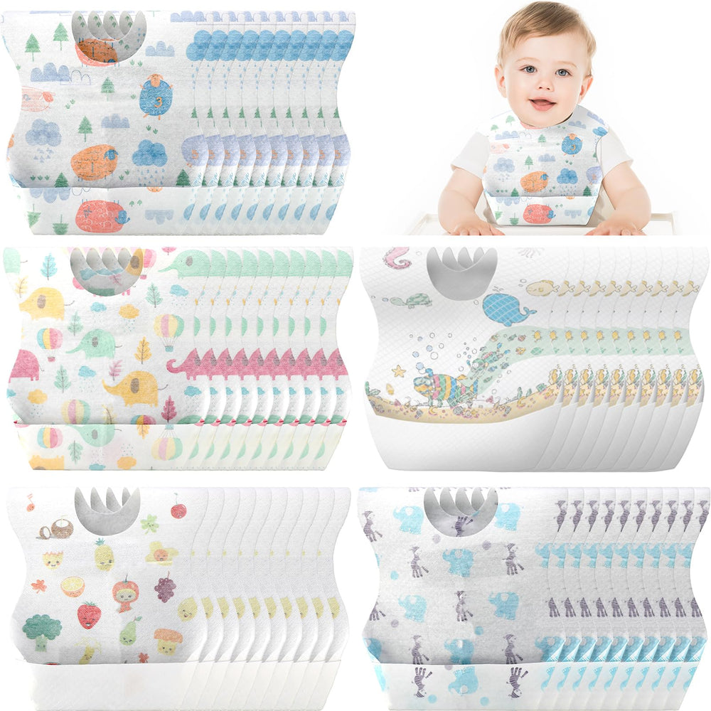 Shinymoon animal-pattern travel bib catching crumbs on the go.