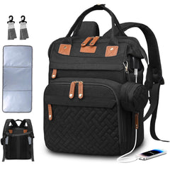 SHITIESHOU diaper bag backpack black front view for everyday parenting on the go
