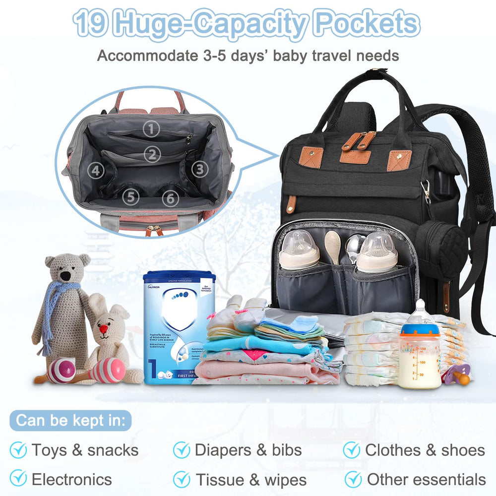 SHITIESHOU diaper bag backpack black insulated bottle pockets keep drinks warm during trips