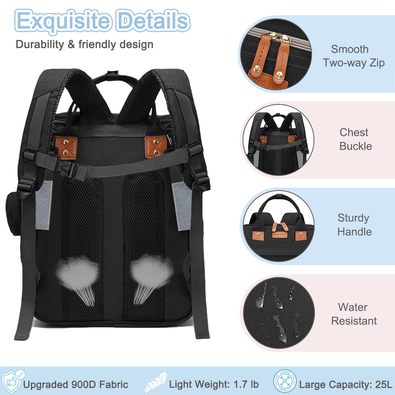 SHITIESHOU diaper bag backpack black external USB port for convenient charging