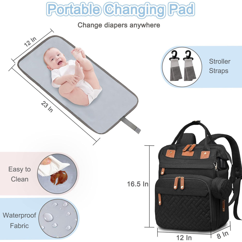 SHITIESHOU diaper bag backpack black waterproof fabric resists spills and messes