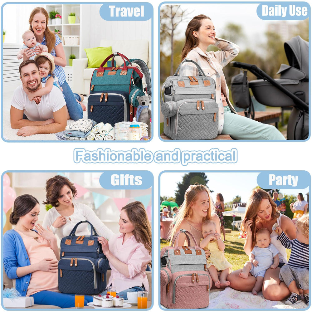 SHITIESHOU diaper bag backpack blue insulated bottle pockets keep drinks warm or cold.