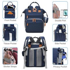 SHITIESHOU diaper bag backpack blue interior organized for wipes, toys, and bottles.