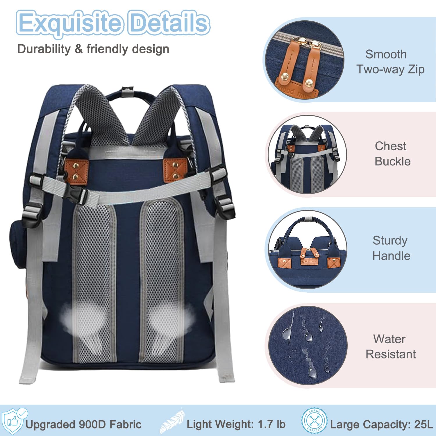 SHITIESHOU diaper bag backpack blue waterproof fabric for durable everyday use.